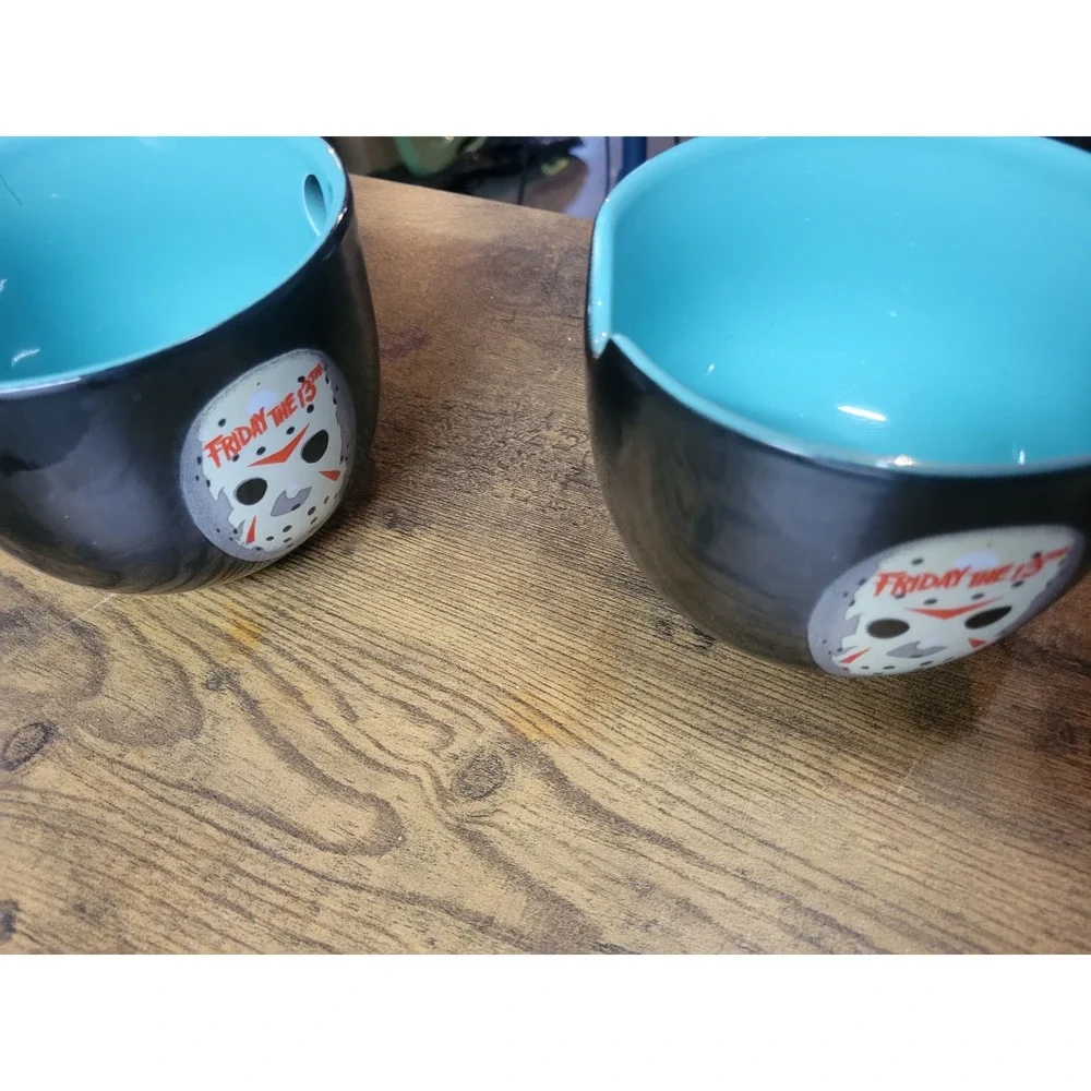 Friday the 13th Jason Voorhees Hockey Mask Ramen Bowl Set Of‎ 2 Black Horror